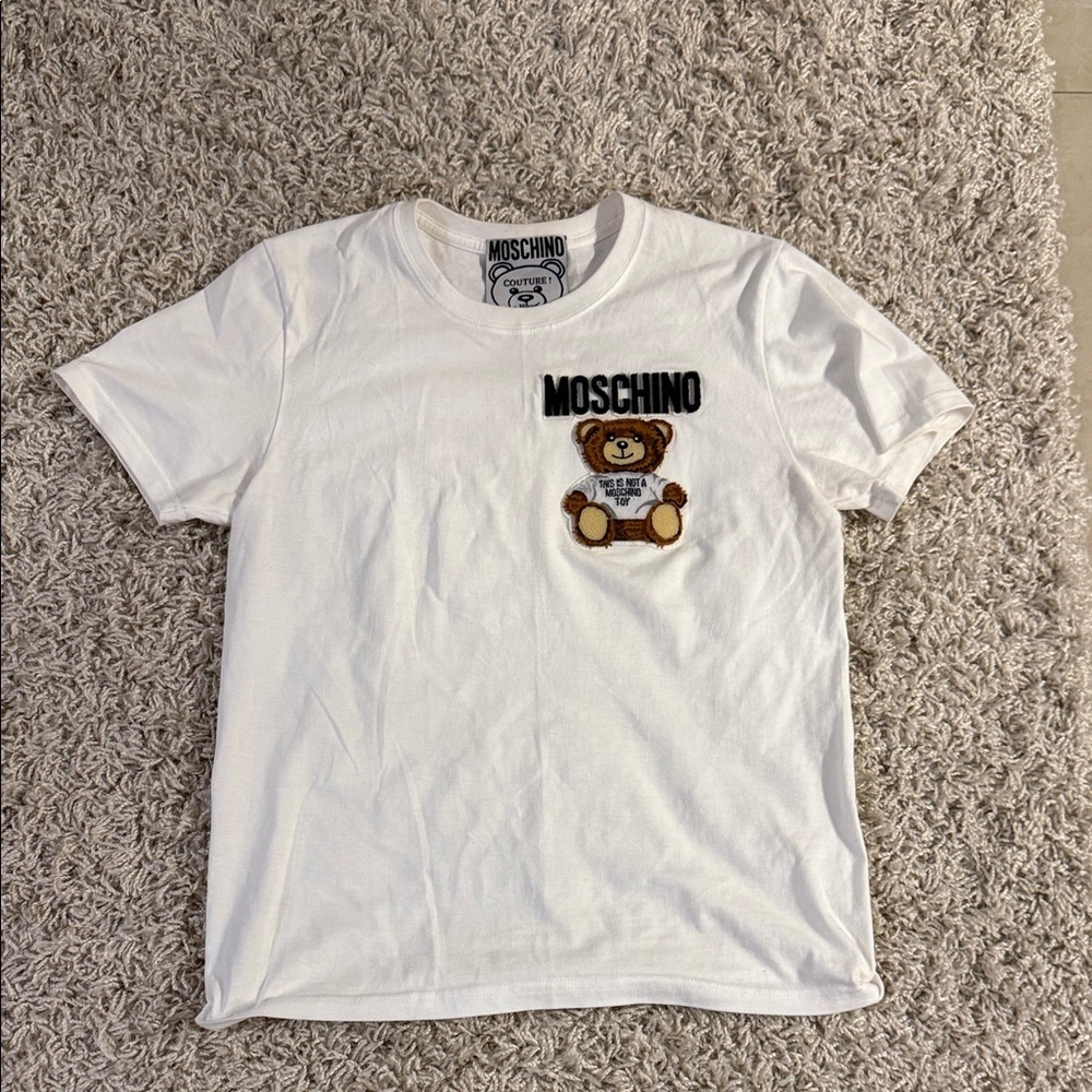 Moschino White Tee with Brown Teddy Bear size medium